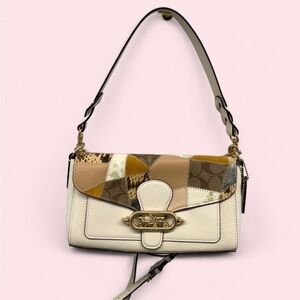 Coach Patchwork Jade Flap Shoulder Bag in Cream, Tan & Brown